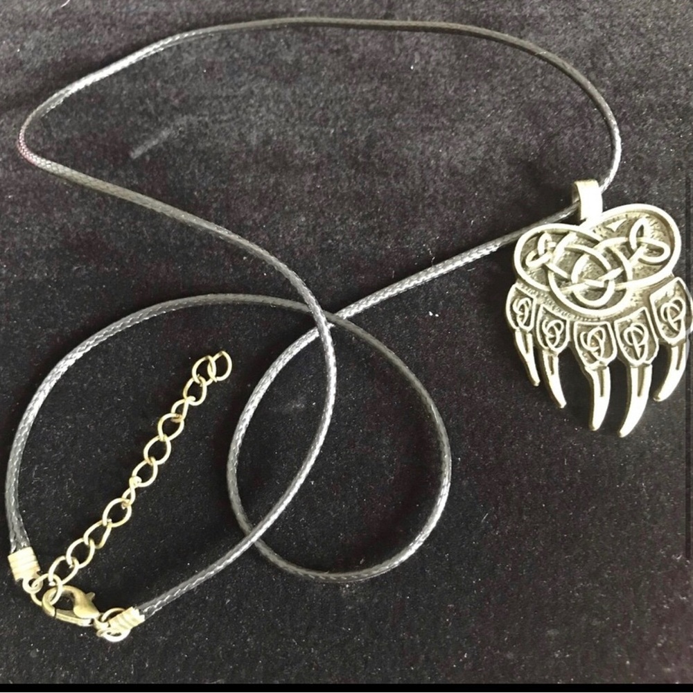Black Cord Necklace with Silver Celtic Claw Pendant